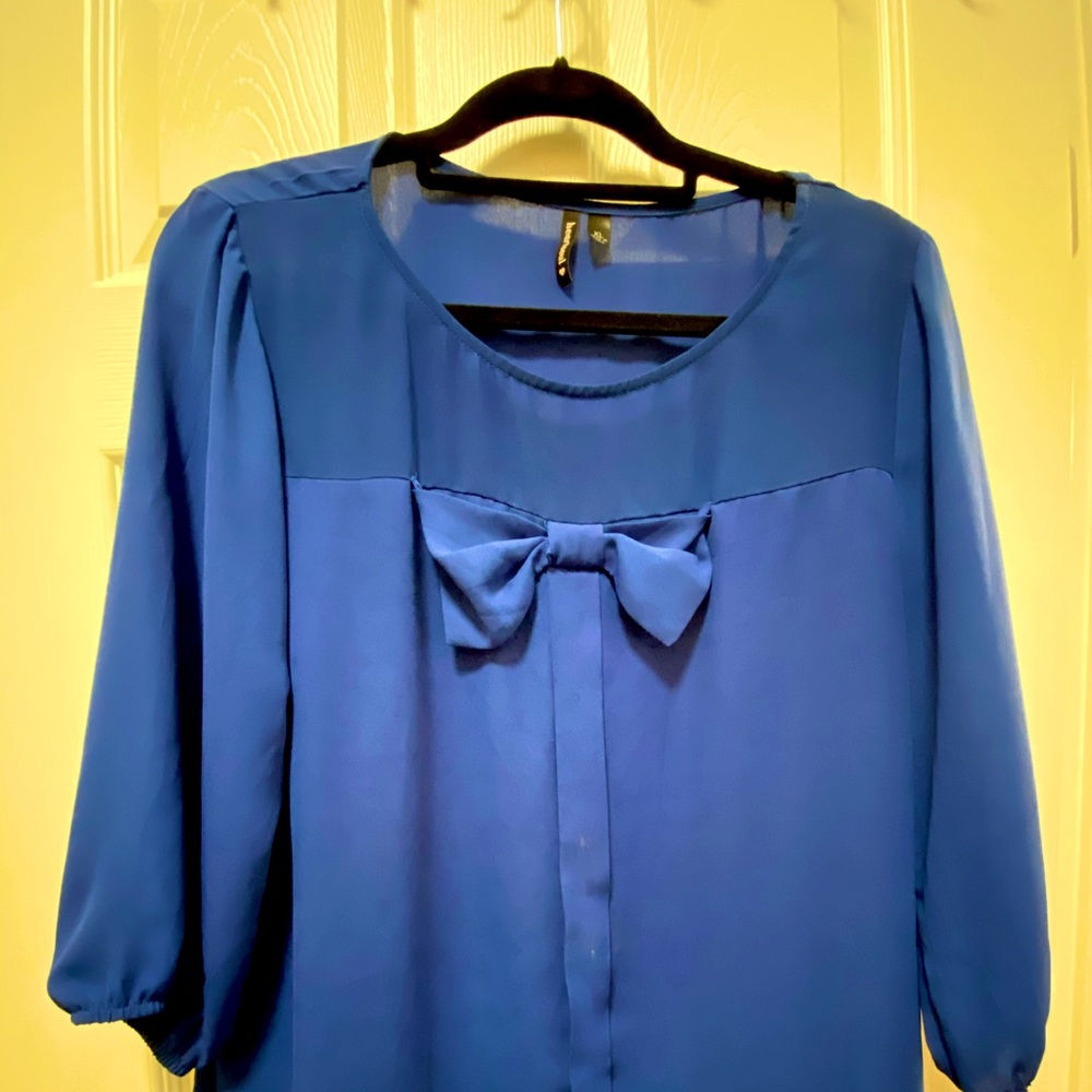 Vibrant Blue Blouse with Ribbon